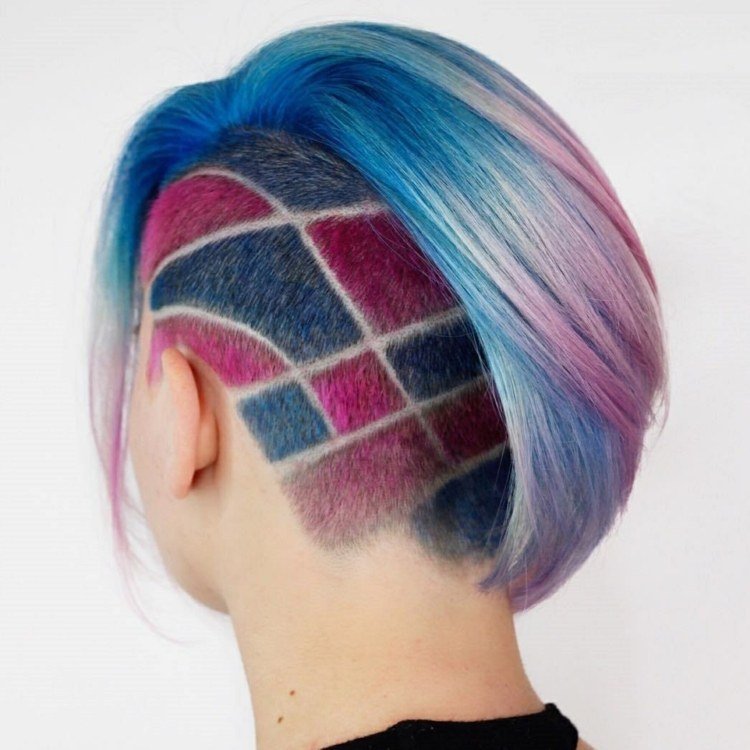 pastellfärg sidecut rhombus hair tattoo för kvinnor