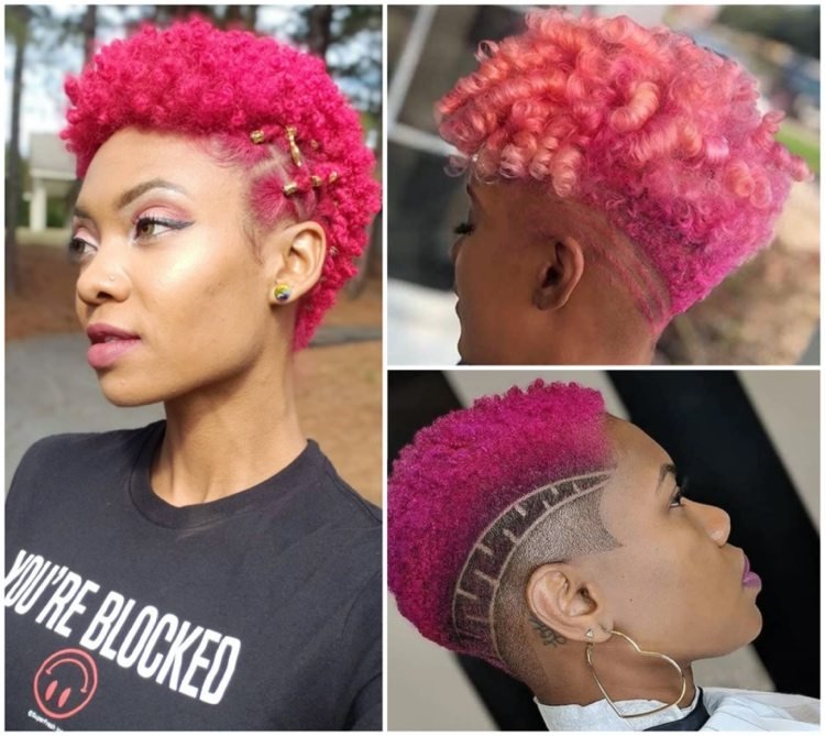 korta frisyrer afrohår i rosa