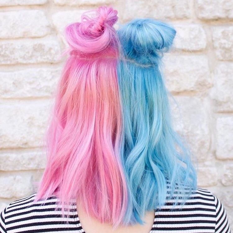 Bomullsgodis rosa hår och blått tvåfärgat