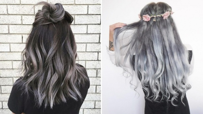 Hår silverfärg grå svart hårfärg ombre mörk närmar sig hårtillbehör hårband
