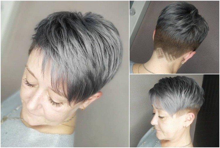stål grå och brun tvåfärgad titt på pixie frisyr