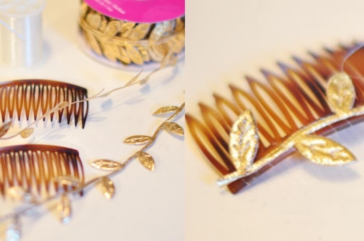 Gör-ditt-eget-hår-smycken-instruktioner-hår-kam-band-blad-guld-tråd