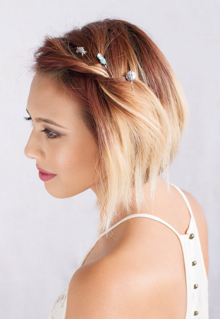 Rhinestone bobby pins piffar upp kort hår bob frisyr