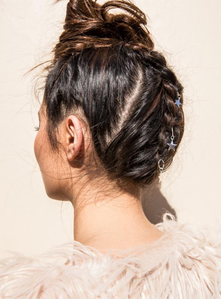 Hårringar stjärnhänge updo sommar med fläta