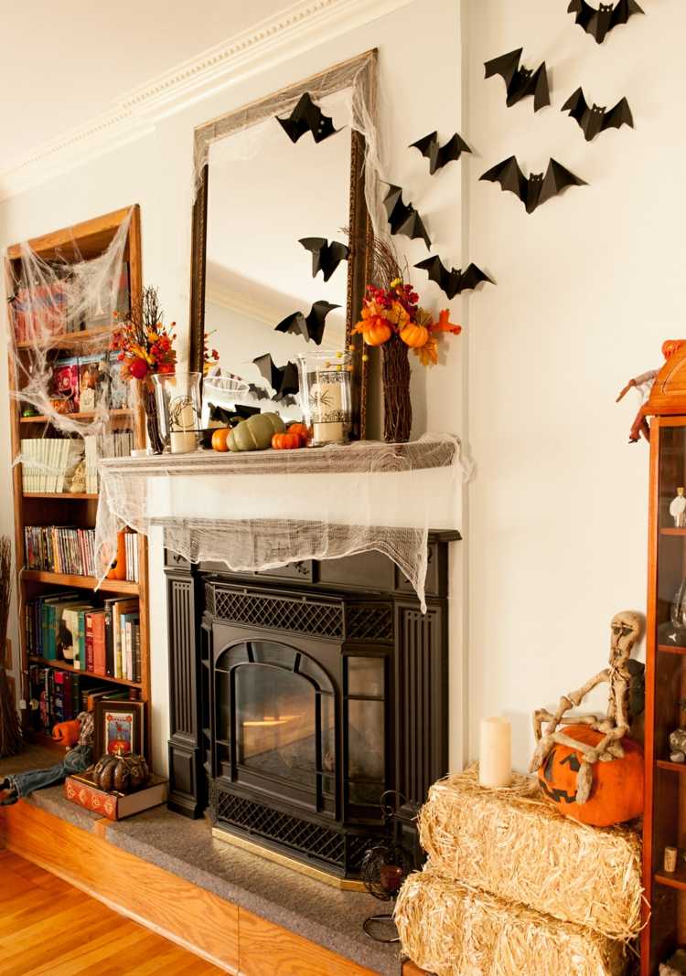 halloween dekoration väggfladdermöss eldstad spegel