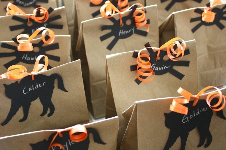 halloween dekoration presentkassar kattspindel svart orange band