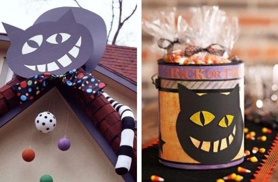 Grinnande kattdekorationsidé Halloween -behållare för godis