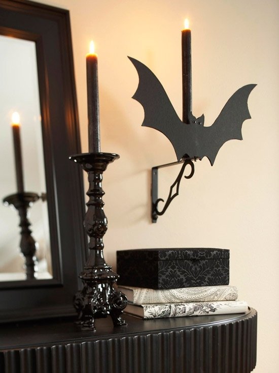 Idéer för ljusstakens dekoration-för Halloween-papper-hantverk-fladdermöss