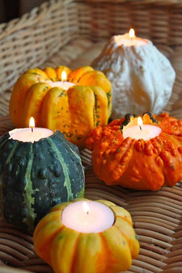 halloween-dekoration-hantverk-idé-pumpa-ljusstake-värmeljus