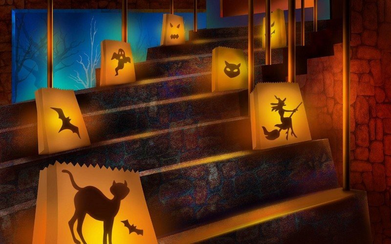 Halloween dekorationer-papper lykta-katt-häxa