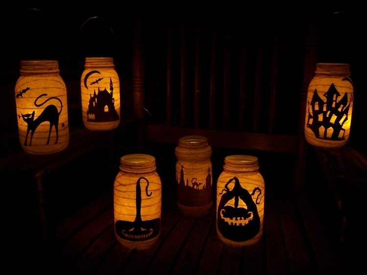 Halloween dekoration tinker-glasburkar-siluetter-lyktor-humör-ljus