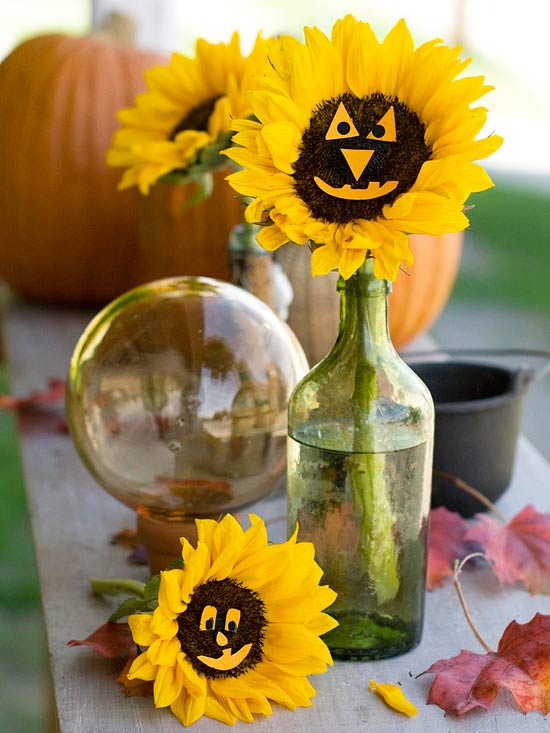 Solros dekoration-idéer glas vas-Halloween tinker bordsdekorationer