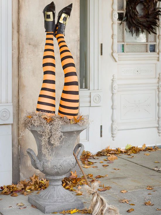 Häxor Ben Hus Ingång Strumpa Randig Trädgård Dekoration Idéer Halloween Party