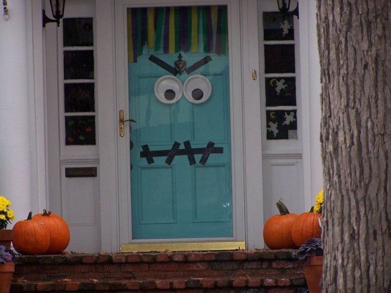 Halloween dekoration för ytterdörren monster-papper-tallrik-ögon-mun-hår
