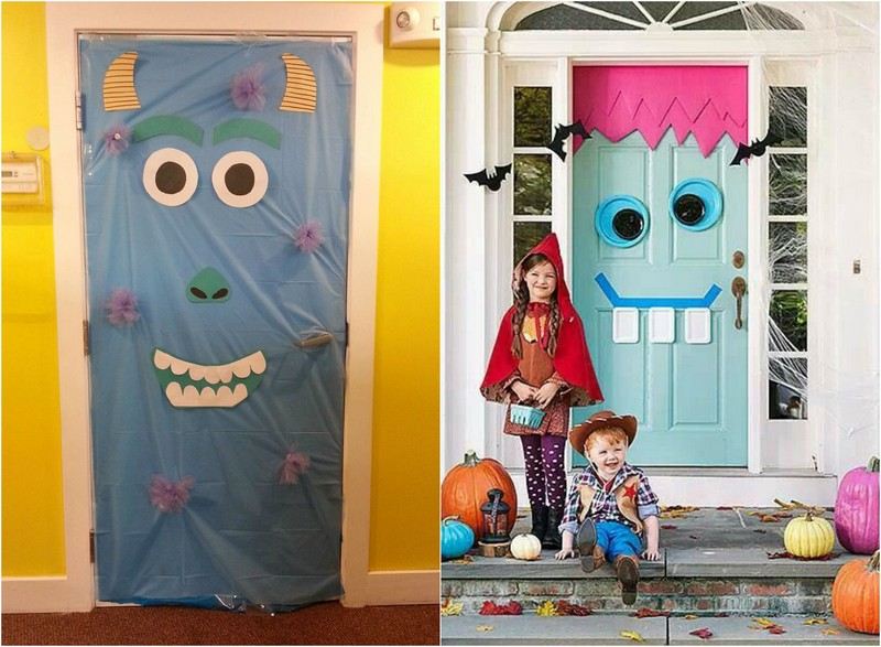 halloween-dörr-dekoration-idéer-blå-monster-barn-tinker