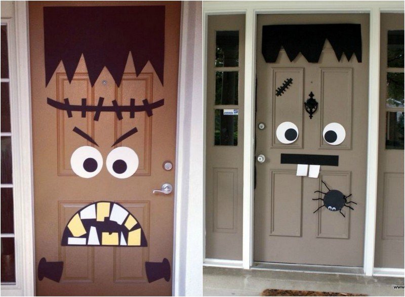 halloween-dörr-dekoration-idéer-brun-dörr-papper-ögon