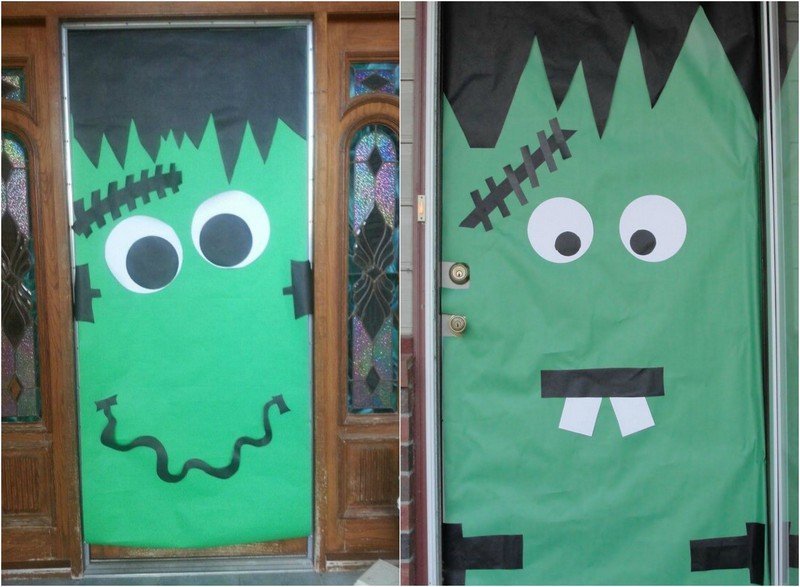 halloween-dörr-dekoration-idéer-grönt-frankenstein-monster