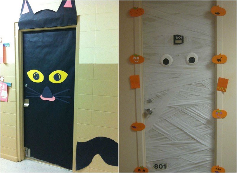 halloween-dörr-dekoration-idéer-svart-katt-mamma