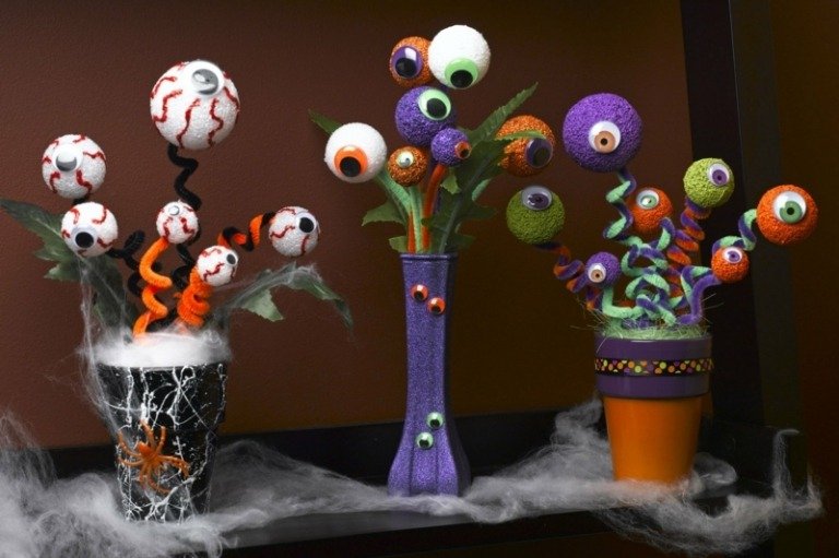 halloween dekoration diy eyeball vaser plysch tråd lila orange