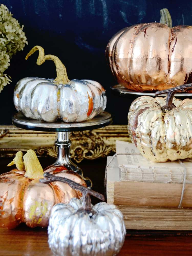 halloween dekoration glamour pumpa metallic look tårtställ