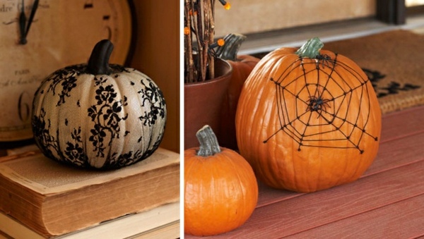 Pumpa Halloween dekoration idé spindelnät