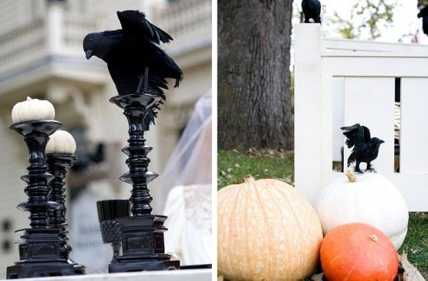 Black Raven trädgård pumpa lykta Halloween dekoration med skelett