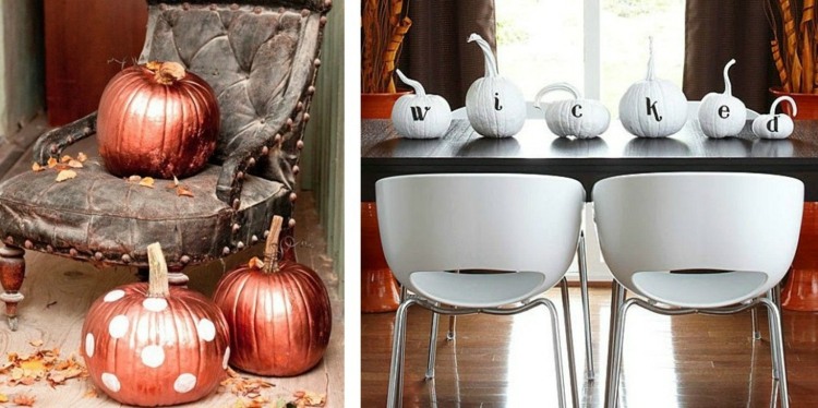 halloween dekoration idéer blank koppar bordsskiva vit pumpa