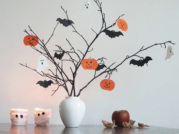 idéer halloween dekoration bukett design papper pumpa fladdermus spöke