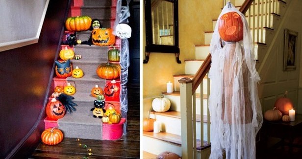 halloween dekoration trappor hus ostduk spök pumpa huvud