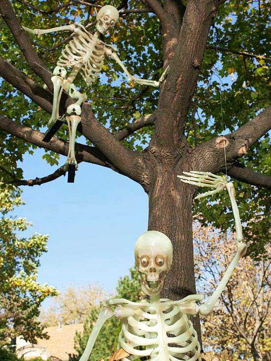 halloween dekoration idéer hängande skelett träd