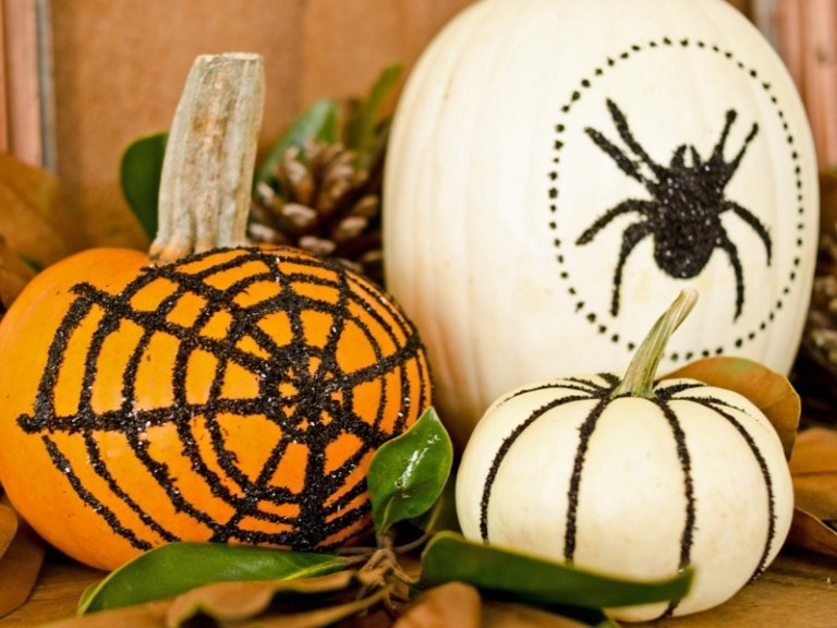 gör-det-själv halloween trädgårdsdekorationer glitter dekoration pumpa spindel spindelnät