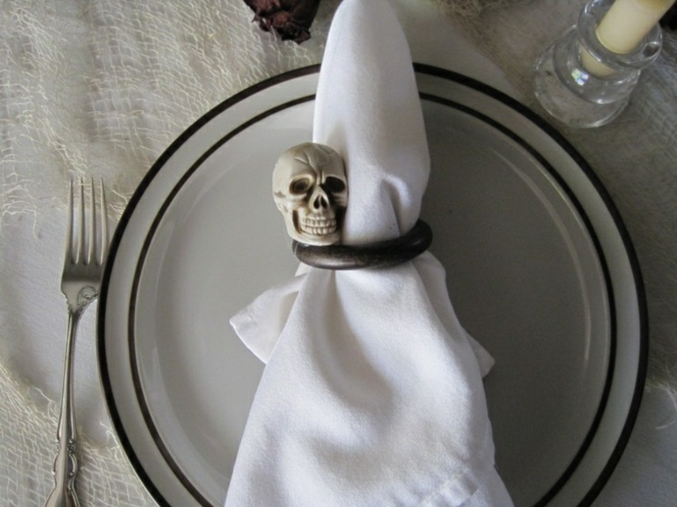 halloween bröllop servettring skalle gaffel tallrik