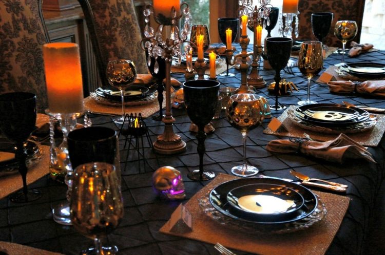 bröllop halloween rutiga bordsduk ljus romantik svarta glasögon