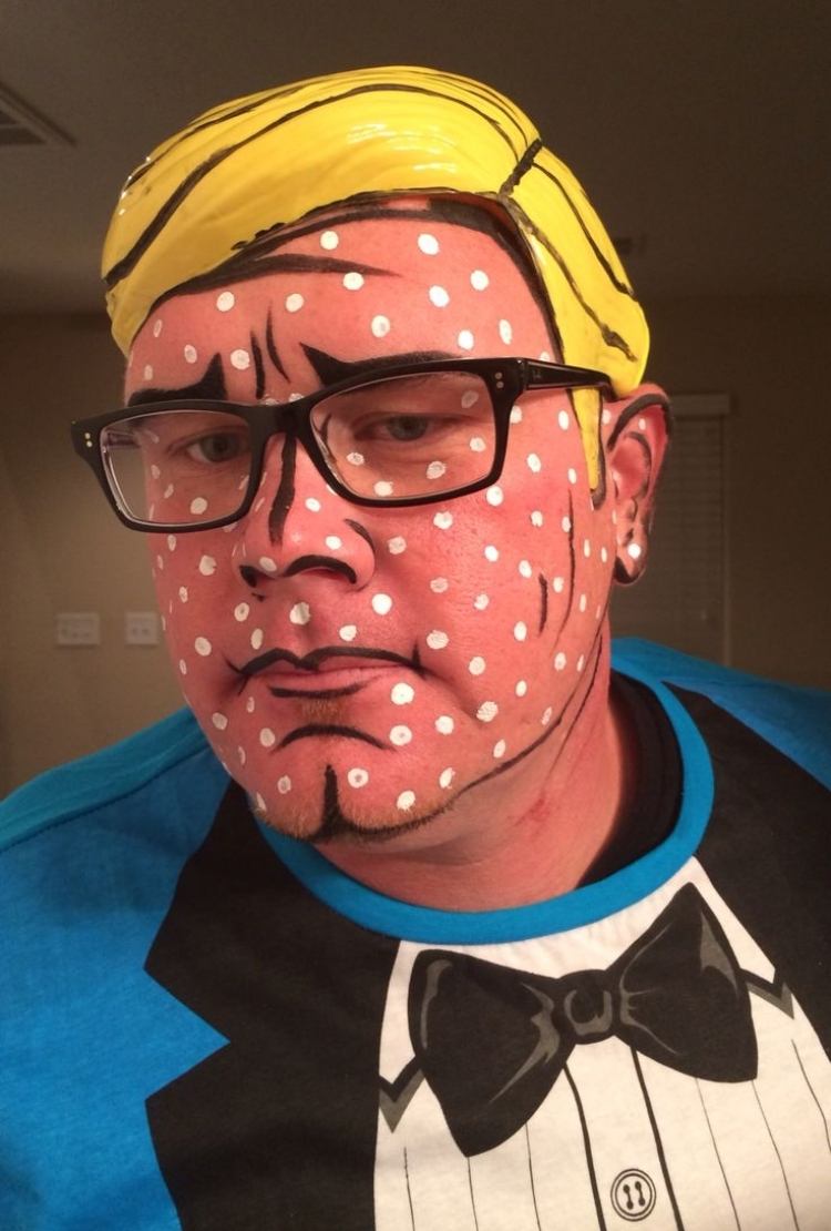 halloween-förklädnad-män-gör-själv-pop-art-smink-ansikte-glasögon-roliga