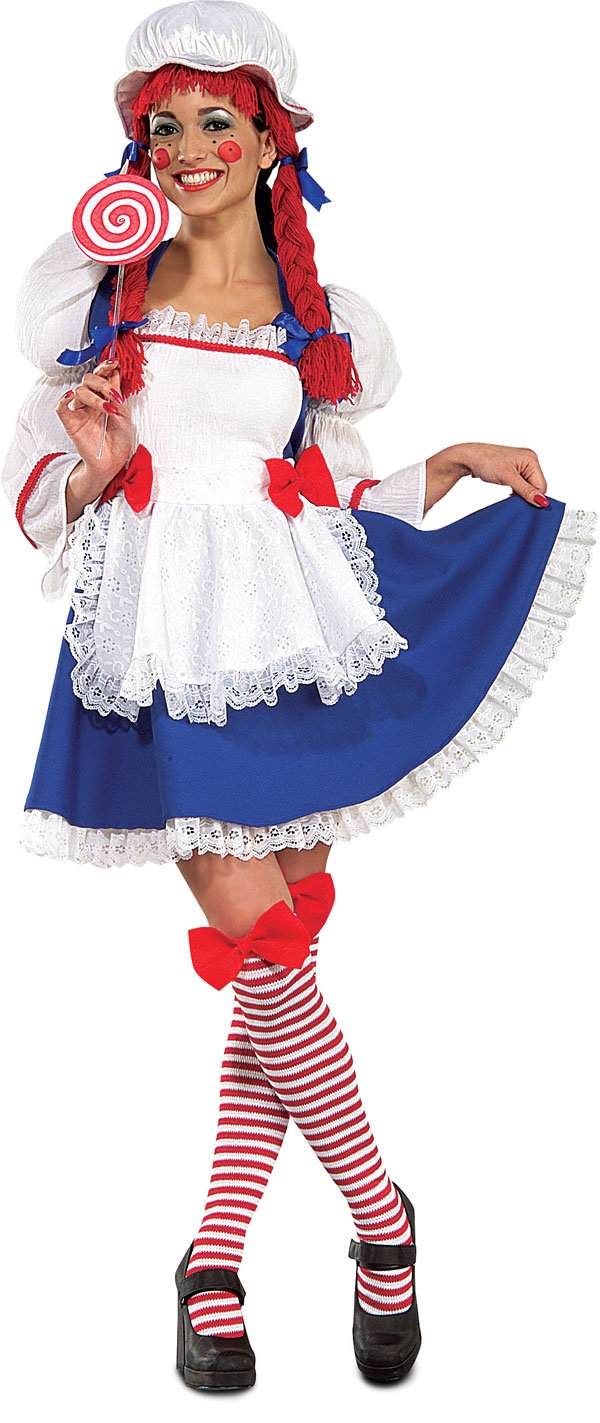 Tyg-docka-chic-karneval-dräkt-röd-flätor-kort-klänning