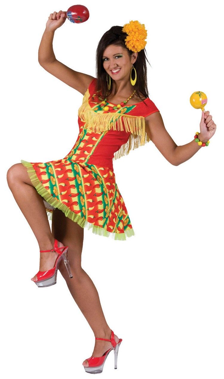Halloween -kostymer för kvinnor i mexikanska fiesta -färger
