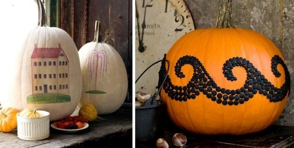 Kolonial dekoration Halloween pumpor målning vågiga motiv-pins