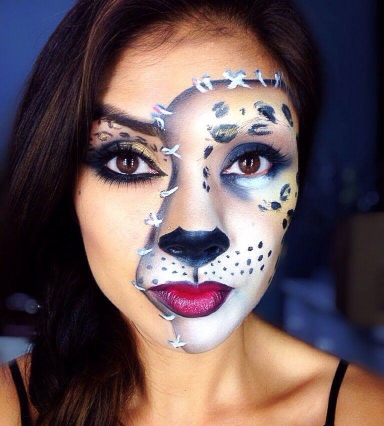 Halva ansiktsmakeup-idéer för Halloween för tigerfärg för kvinnor