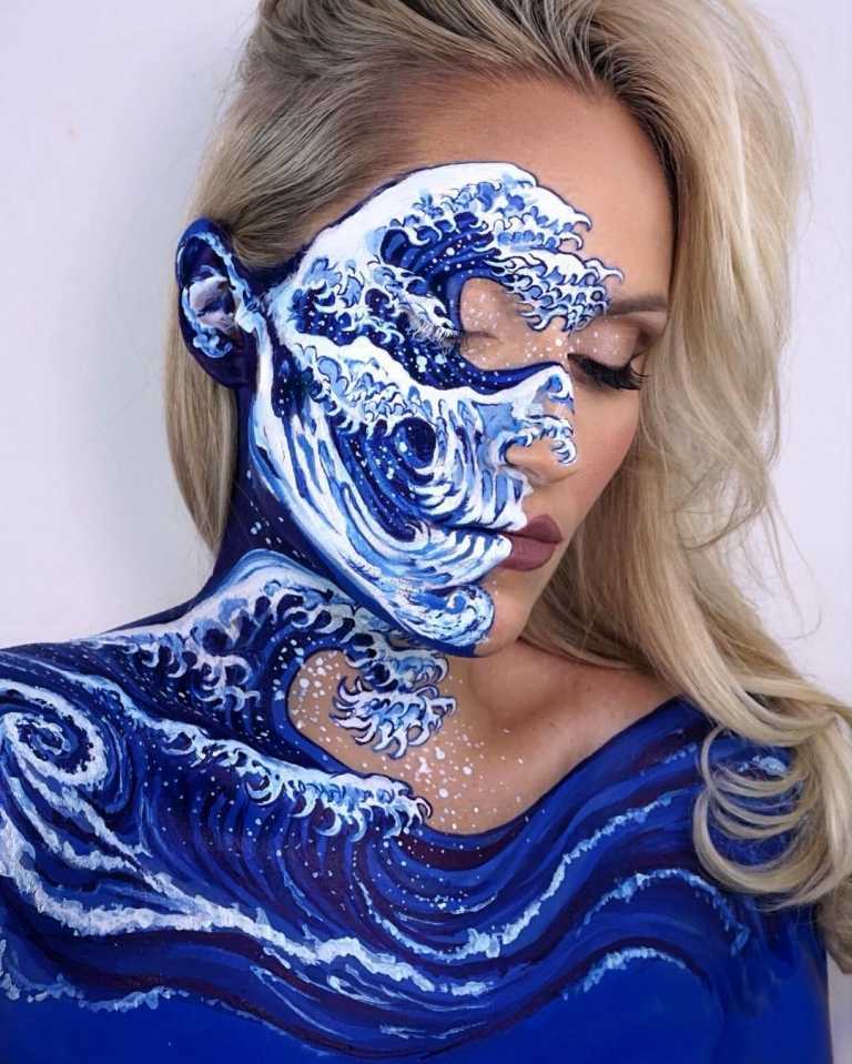 Kreativt smink för kvinnor Ocean and waves make-up besök Halloween temafest