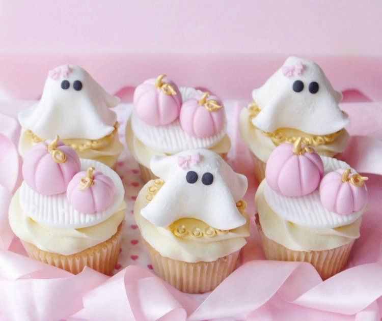 halloween muffins dekoration spök pumpor rosa söt