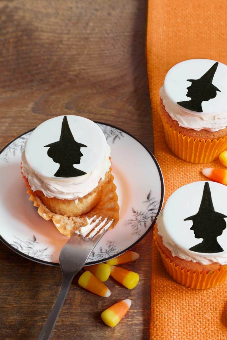 häxa silhuett halloween muffins dekoration