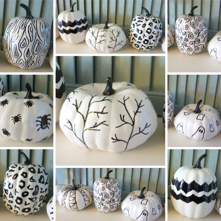 halloween fest dekoration idéer pumpa målning svartvitt mönster