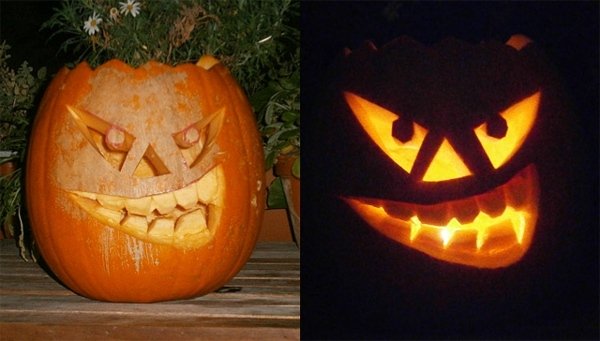 Pumpa-snitt-onda-ansikte-Halloween