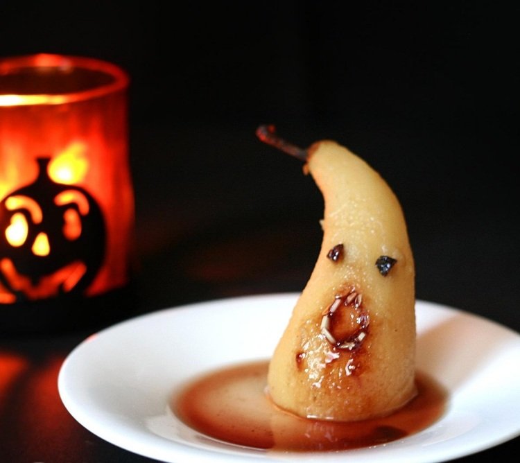 halloween festrecept-dessert-dessert-söt-päron-sprit-sås