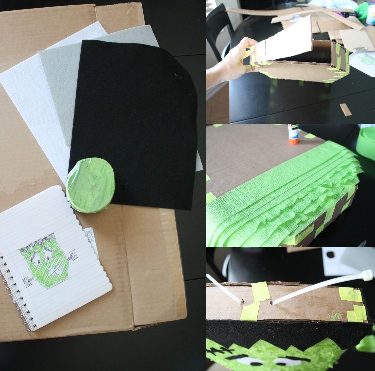 Hur man gör Halloween piñata Frankenstein ur en förpackningslåda