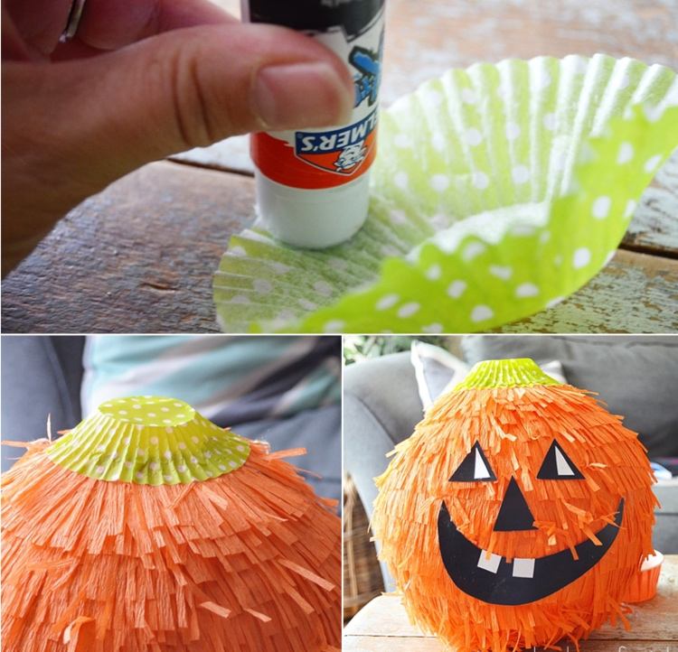 Gör pumpa piñata av papper och ballonger