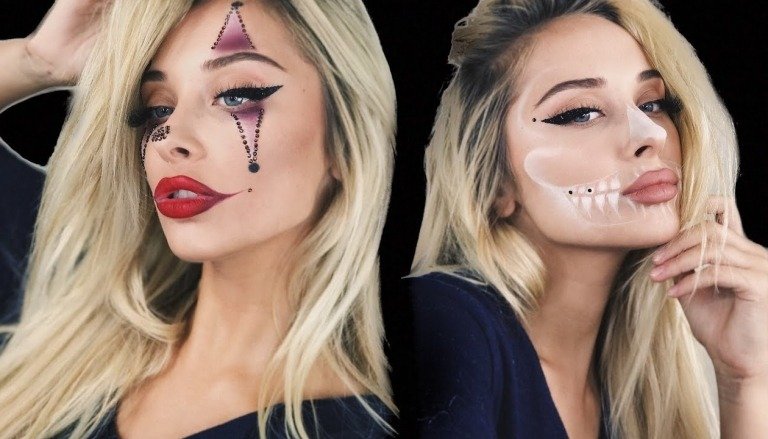 Coola Halloween make -up idéer Joker skeleton kvinnor