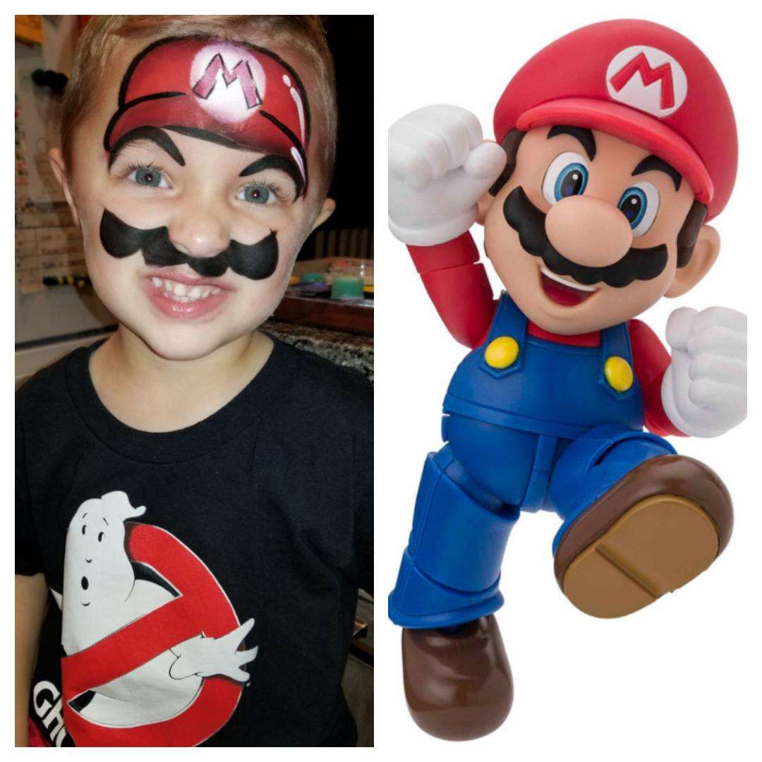 Super Mario skäggsmink för barn på Mardi Gras