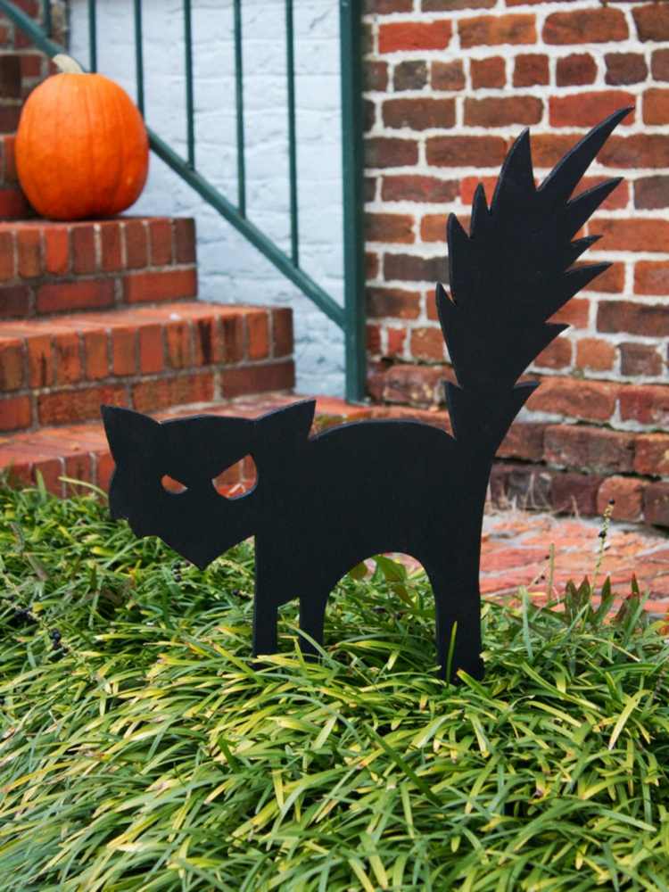 halloween-spel-katt-svart-trappor-trädgård-pumpa-gräs