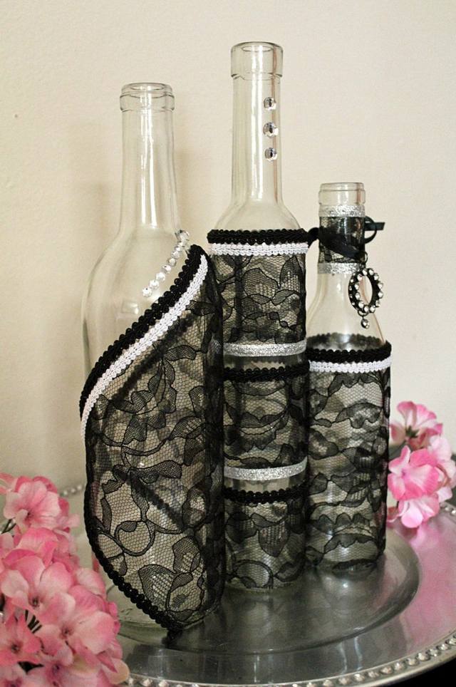 flaska dekoration spets dekorera svart original